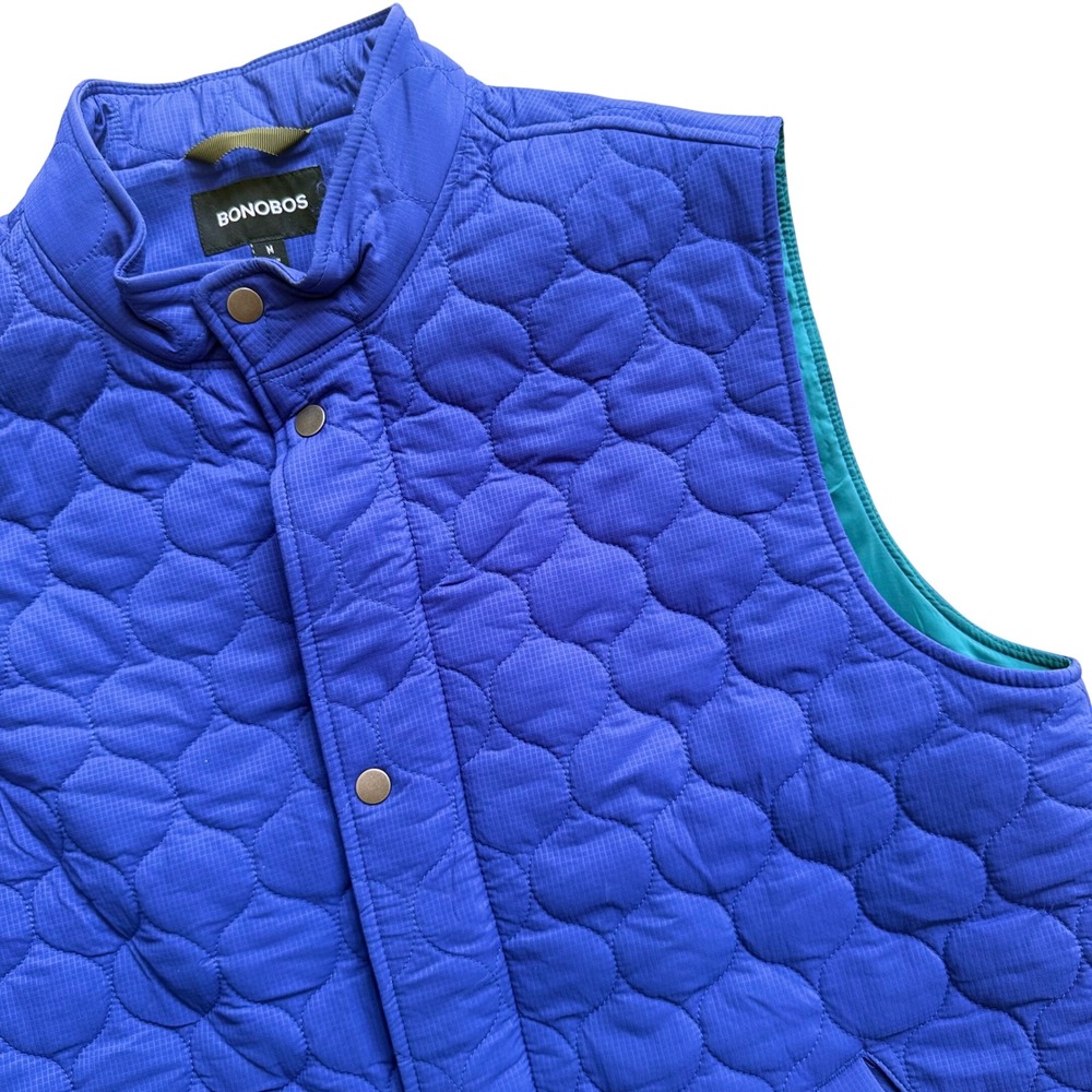 Bonobos Quilted Vest Mens‎ Medium Blue Ripstop Onion Quilt Snap Front Gorpcore